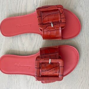 Saks Fifth Avenue Red Textured Leather Sandals